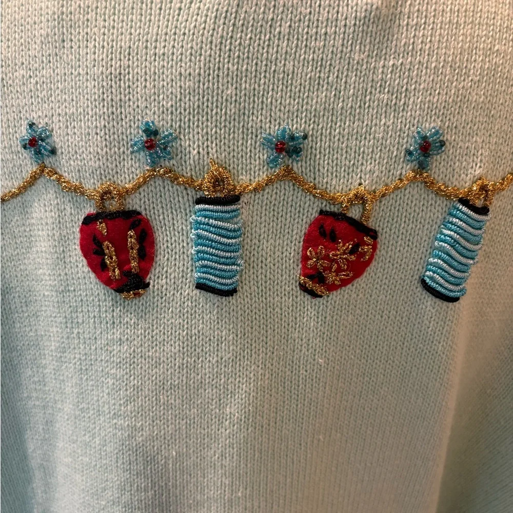 NWT Storybook Knits 2X Lt Blue Luau Hula Girl Embroidered Short Sleeve Cardigan - Picture 9 of 16
